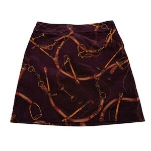 TALBOTS Corduroy Skirt Burgundy Purple Equestrian Print Mini Pencil Skirt 6P